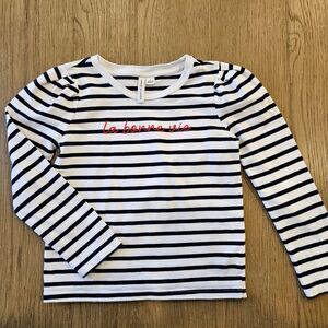 Janie and Jack Preppy White and Navy Stripes Long Sleeve Shirt Girl Size 7